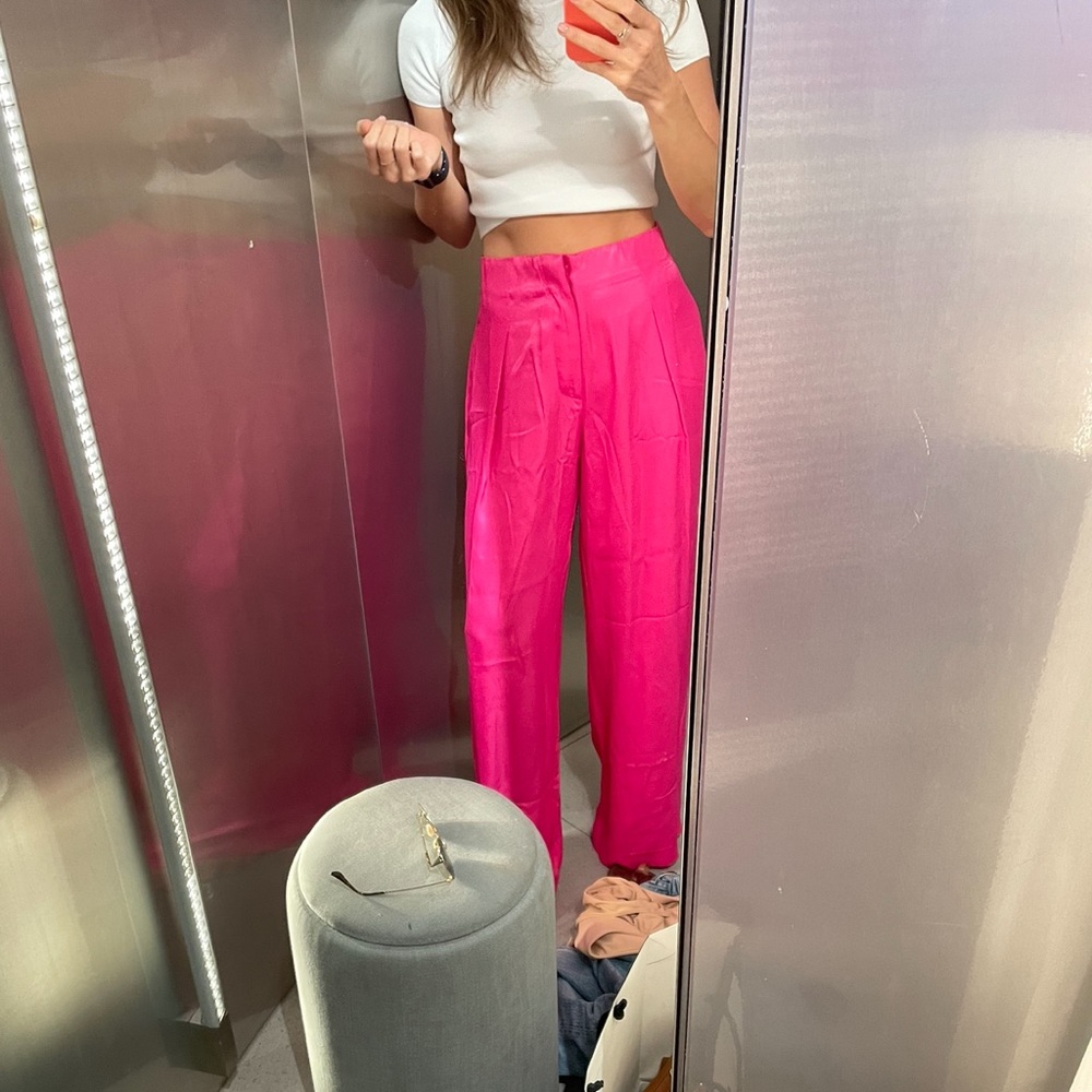 Zara Hot Pink Satin Pants